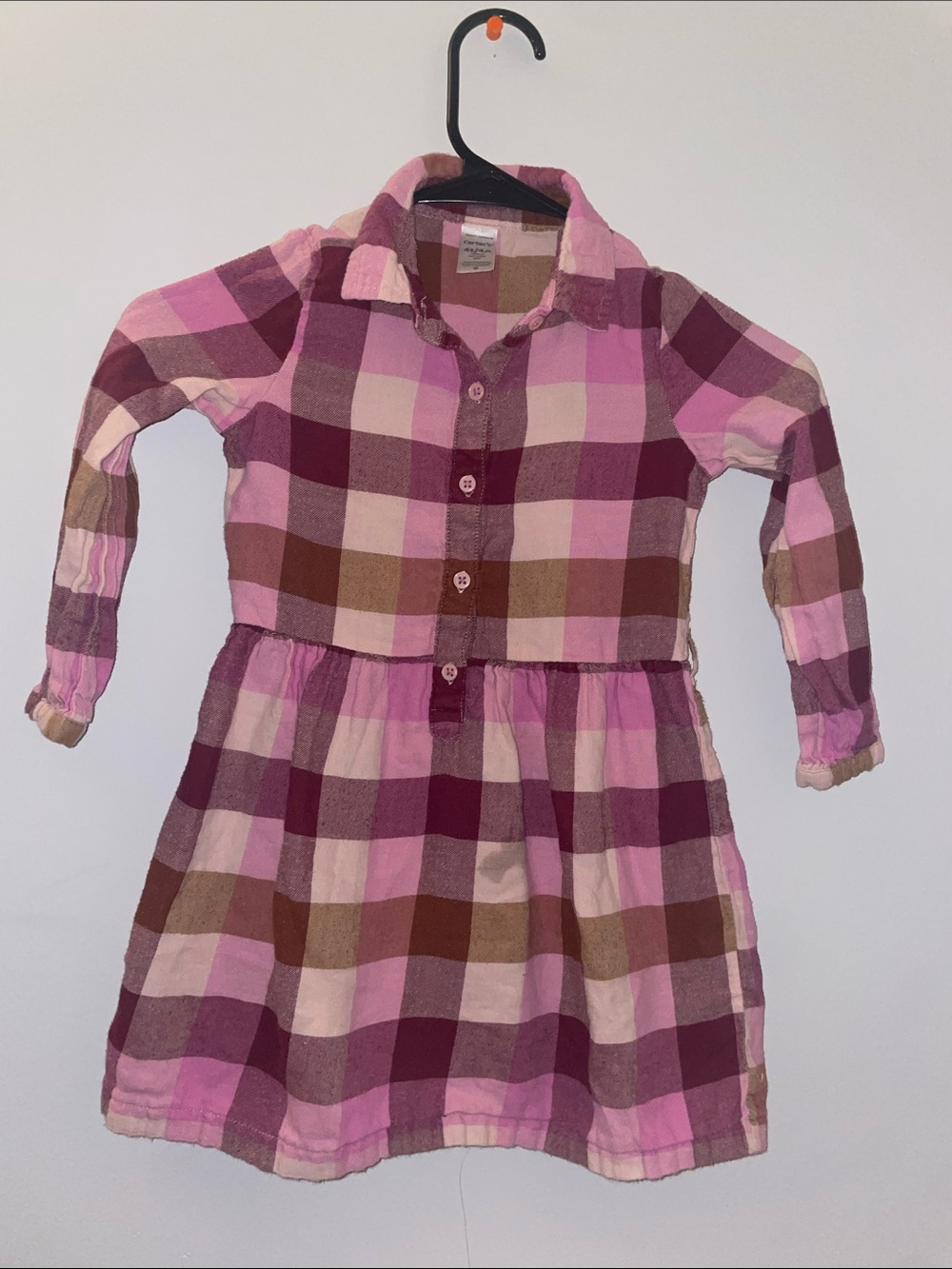 Carter's Pink Plaid Flannel Dress - Size 4T - Picture 3 of 6